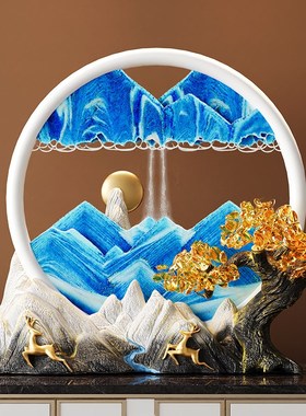 福鹿双至发财树流l沙画摆件客厅玄关家居装饰品办公室乔迁开业礼