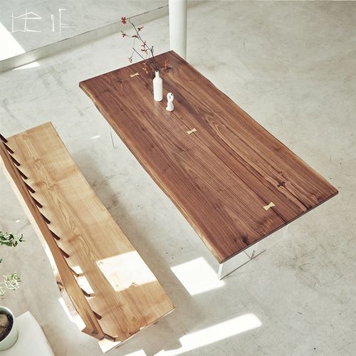 黑胡桃大板实木餐桌原木办公桌茶桌会议桌客厅桌家用亚克力悬浮桌