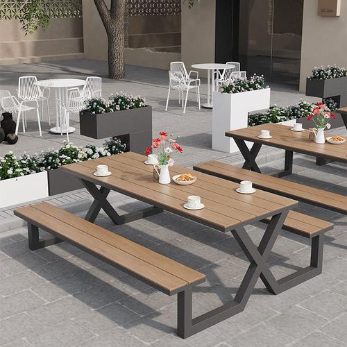 户外连体桌椅组合花园庭院座椅景区公园室外露天长凳广场一体桌椅