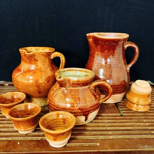 云南土陶茶具套组纯手工复古粗陶侧把公道杯煮茶壶分茶器烤茶土罐