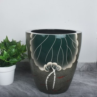 加高陶瓷古法养鱼缸荷花睡莲盆水缸老式 室外庭院客厅摆件生态造景