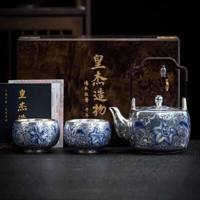 新款周鸿杰提梁壶一壶两杯鎏银茶壶茶杯家用办公高档功夫茶具套装
