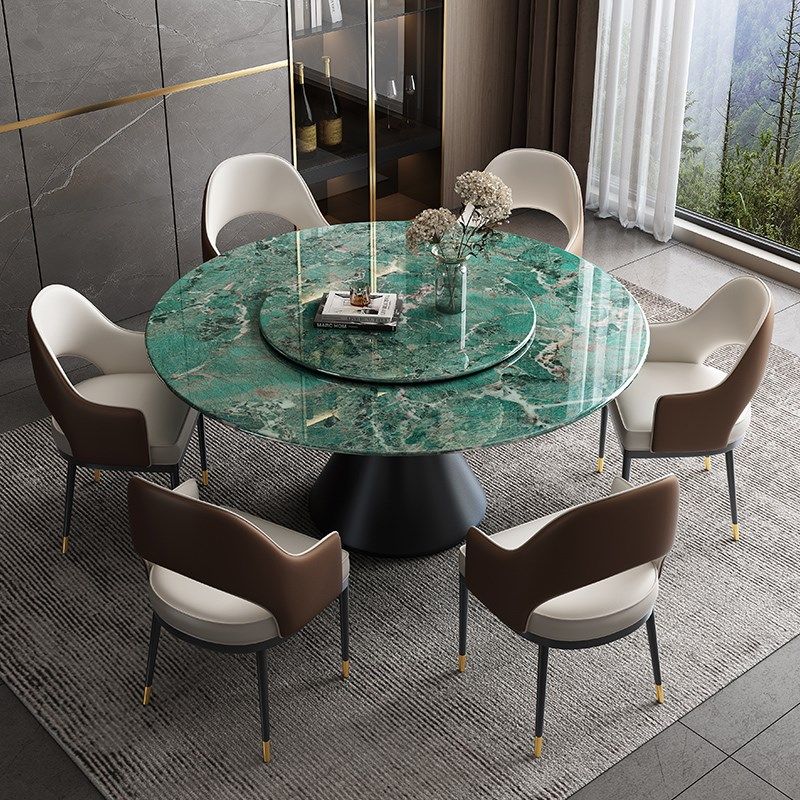 轻奢超晶石餐桌椅意式天然大理石圆桌家用小户型微晶石奢石吃饭桌,住宅家具,大理石餐桌,淘宝优惠券,粉丝福利购,淘宝优惠卷