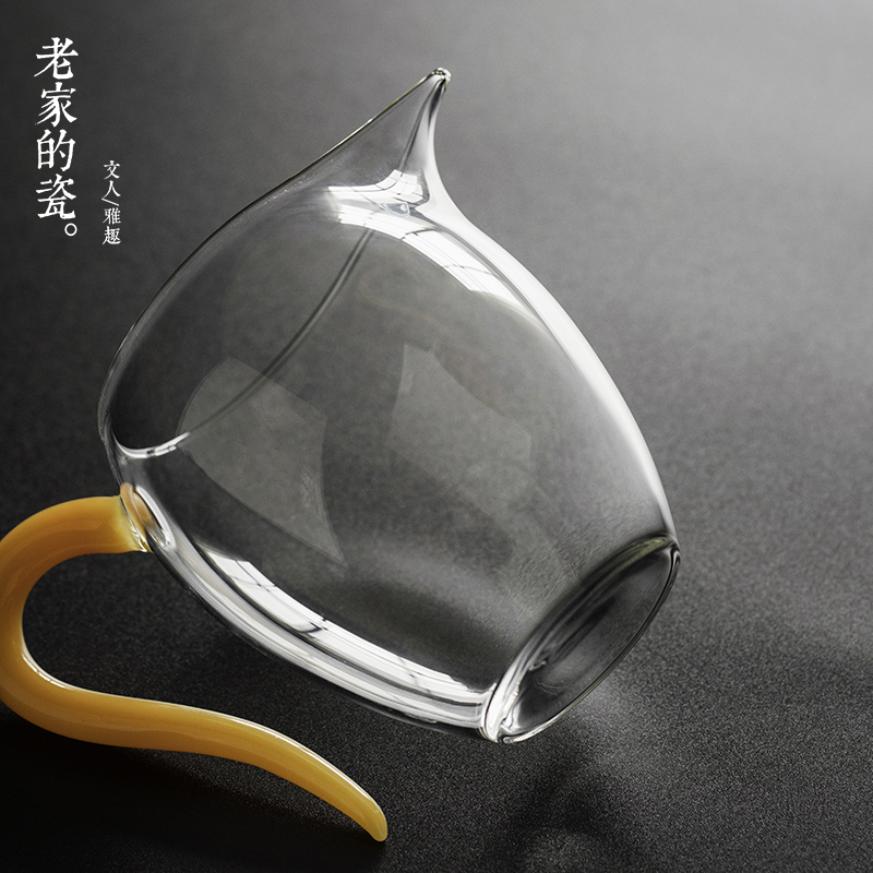 透明耐高温玻璃公道杯加厚带把鹰嘴功夫茶公杯分茶器茶海茶具配件