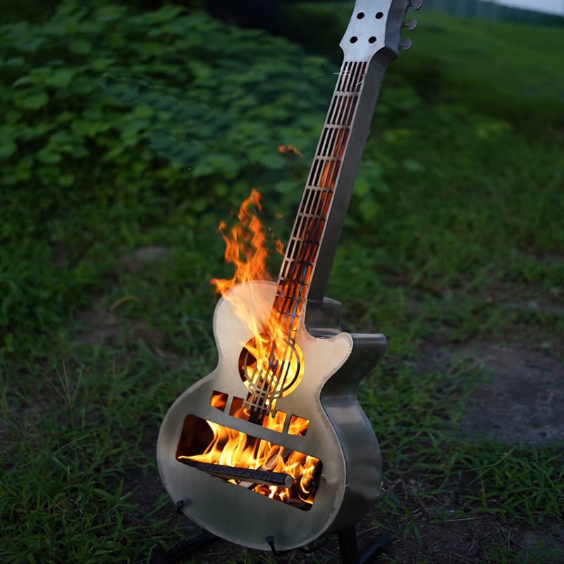 创意吉他焚火台柴火炉取暖篝火围炉煮茶户外露营氛围不锈钢烤火炉