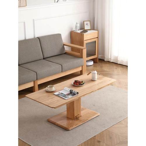 实木升降茶几餐桌两用多功能家用橡木书桌现代简约客厅小户型茶桌