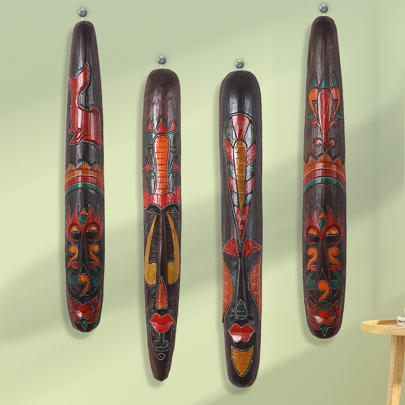 印尼手工实木雕壁饰彩绘非洲面具东南亚墙饰面具墙挂饰墙饰图腾