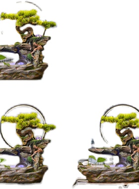 精致中式树脂高山流水喷泉假山景观装饰品水车办公室循环水景摆件