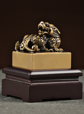 黄铜貔貅摆件办公桌面家居饰品篆刻定制书法古风刻字玉玺摆件礼品