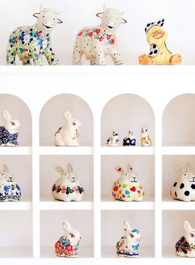 莫杂现货波兰手绘陶瓷器可爱兔子小摆件客厅装饰品送友人礼物欧式