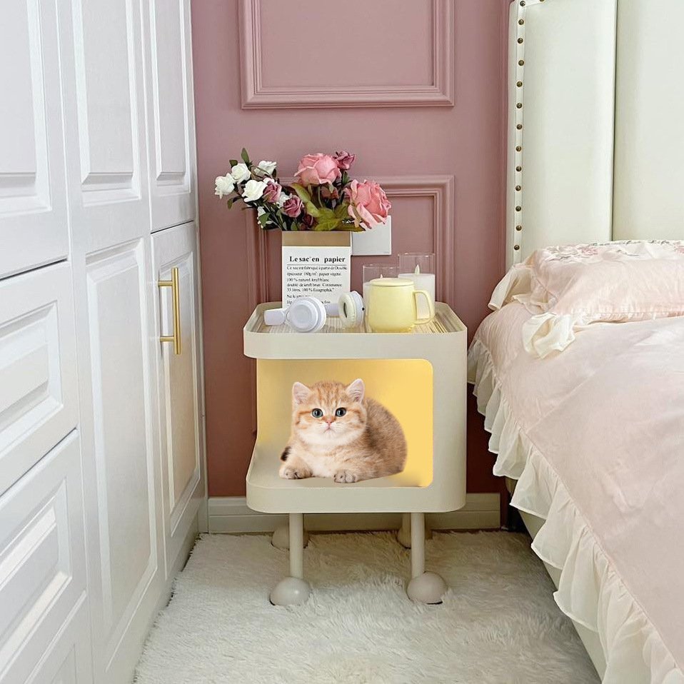 中小型人宠共用宠物猫窝床头柜沙发边几奶油风茶几狗窝卧室猫柜子