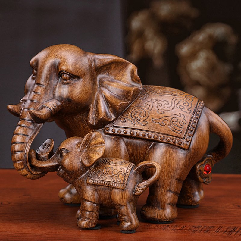 大象摆件家居饰品母子象客厅仿实木电视柜酒柜装饰品乔迁开业礼品