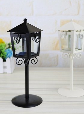 8135路灯小亭烛台 铁艺婚庆创意家居工艺品 欧式田园玻璃装饰风灯