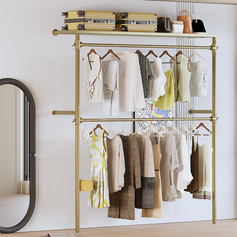 顶天立地晾衣架落地上墙卧室内壁挂衣架晾晒衣帽架子置物收纳层架