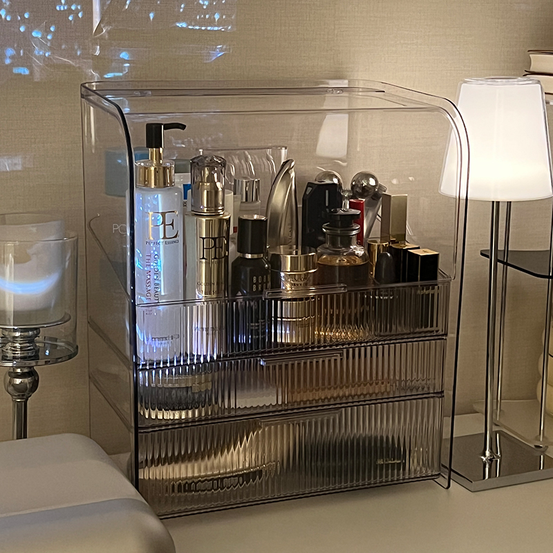 轻奢化妆品收纳盒透明防尘桌面化妆箱梳妆台口红盒护肤品置物架