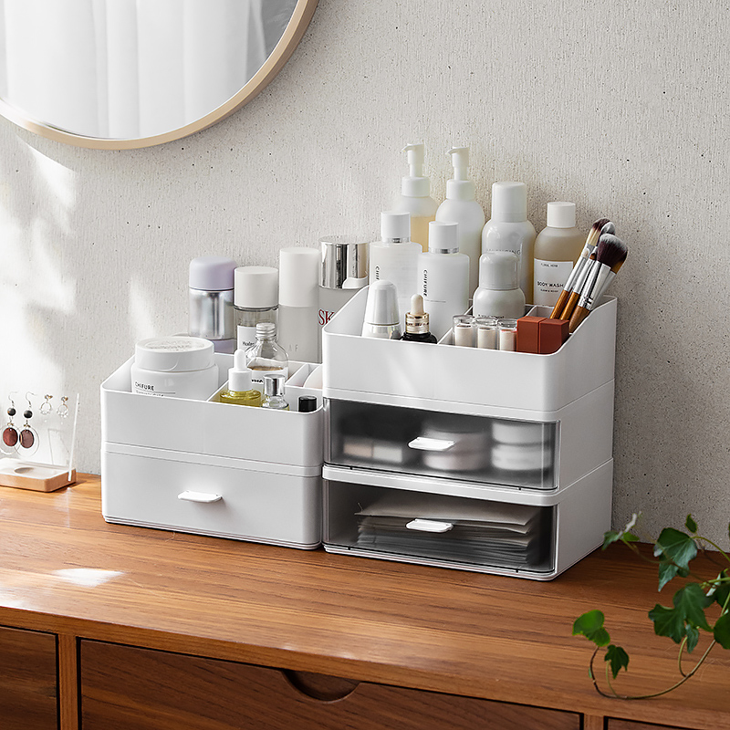 化妆品面膜桌面收纳盒防尘抽屉口红储物盒梳妆台护肤品分格整理盒