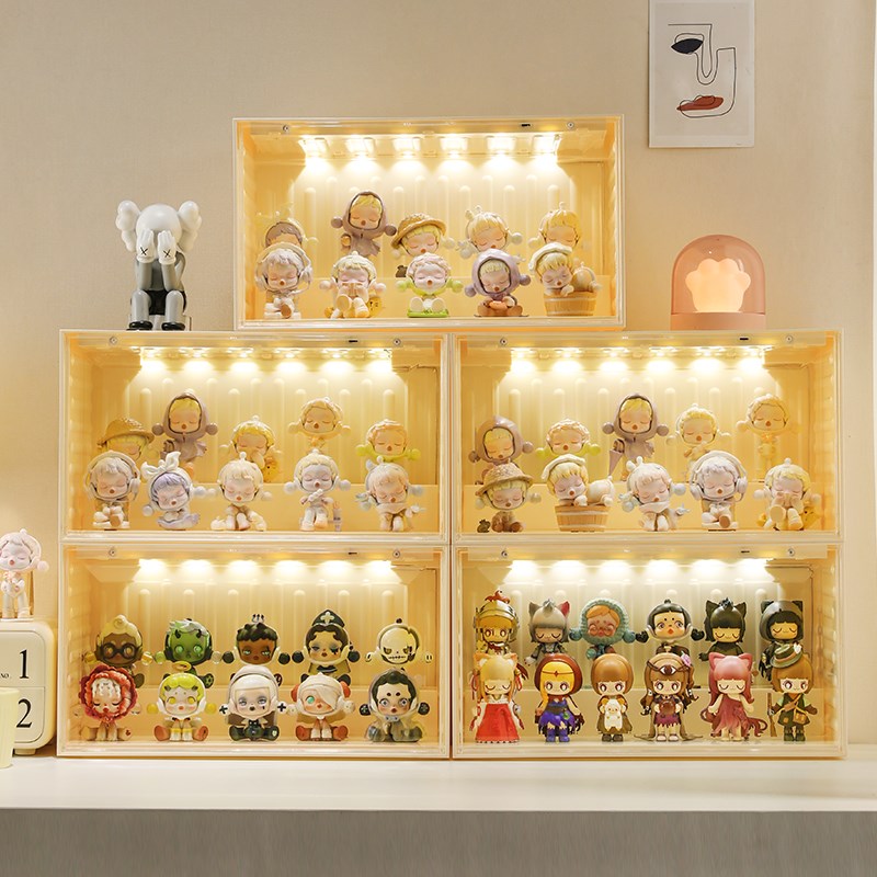 带灯盲盒收纳展示架乐高手办积木集装箱摆柜亚克力泡泡玛特展示盒
