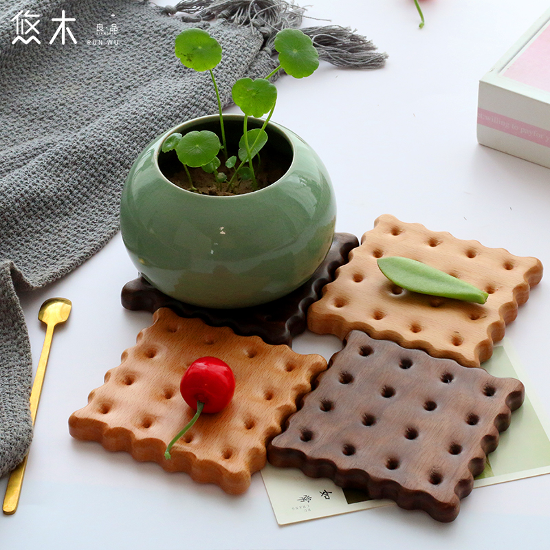 黑胡桃木饼干杯垫咖啡杯托锅垫可爱创意实木隔热茶垫防烫餐垫木垫