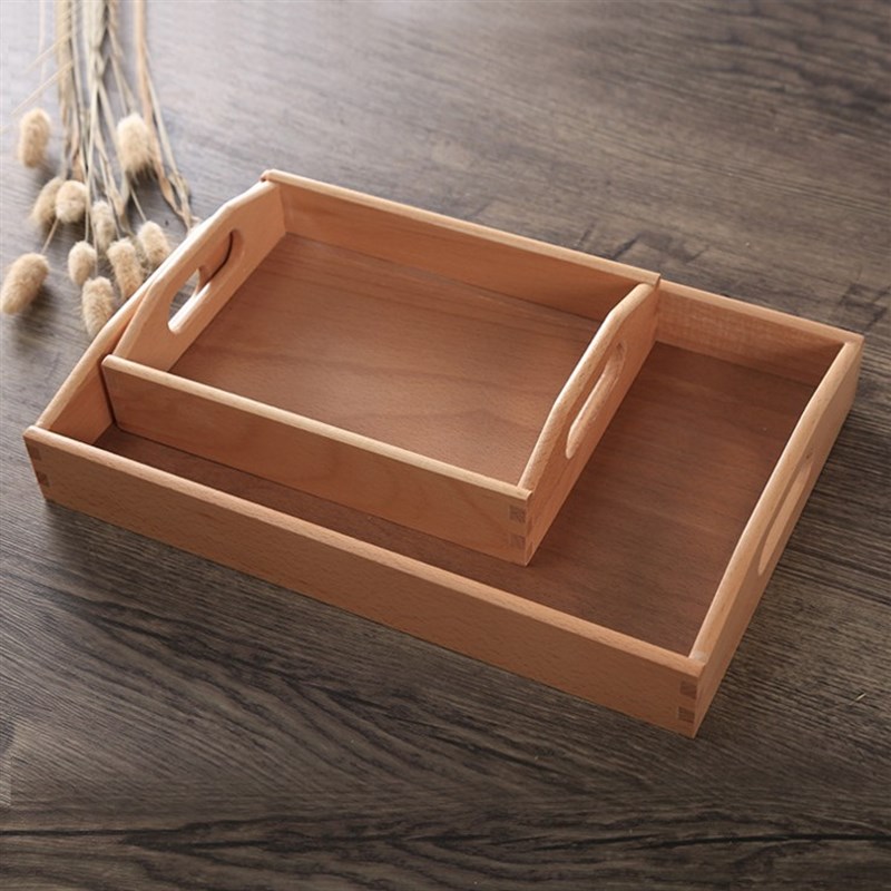 榉木托盘木质把手茶盘木水果盘长方形日式茶托创意功夫茶道茶具