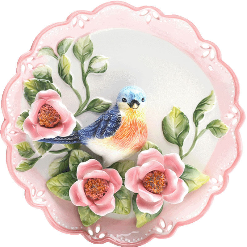 陶瓷浮雕彩绘装饰盘蓝鹊座盘红鹊坐盘灰鹊挂盘家居装饰品墙壁装饰,家居饰品,装饰碗,淘宝优惠券,粉丝福利购,淘宝优惠卷
