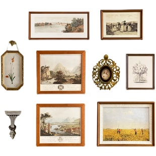 夏日山中法式复古vintage中古版画餐厅客厅组合画入户玄关壁画