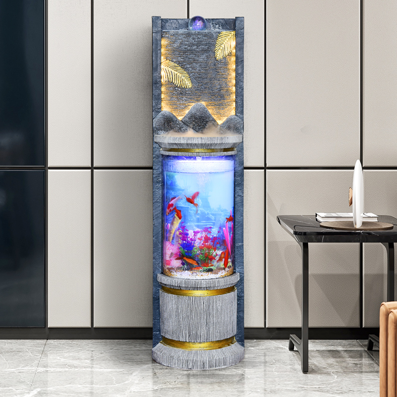 别墅玄关装饰水幕墙鱼缸流水器循环室内水池景观落地摆件轻奢高档