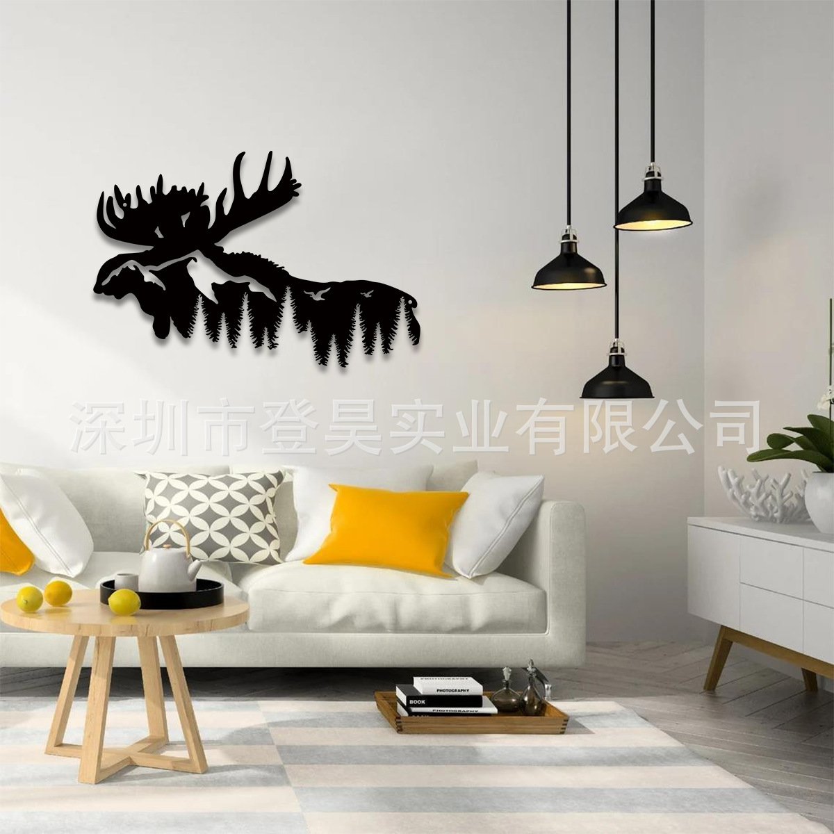 北欧麋鹿剪影金属壁画 客厅卧室创意装饰 现代简约立体墙饰图片