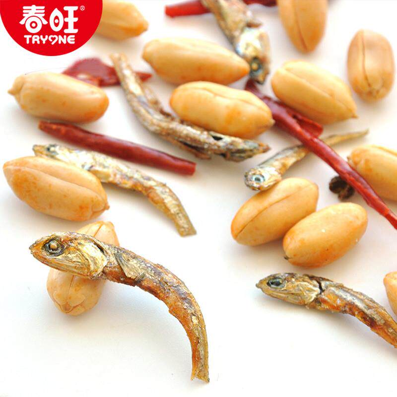 麻辣小鱼干花生小虾花生零食下酒菜鳀鱼口味150g*6罐