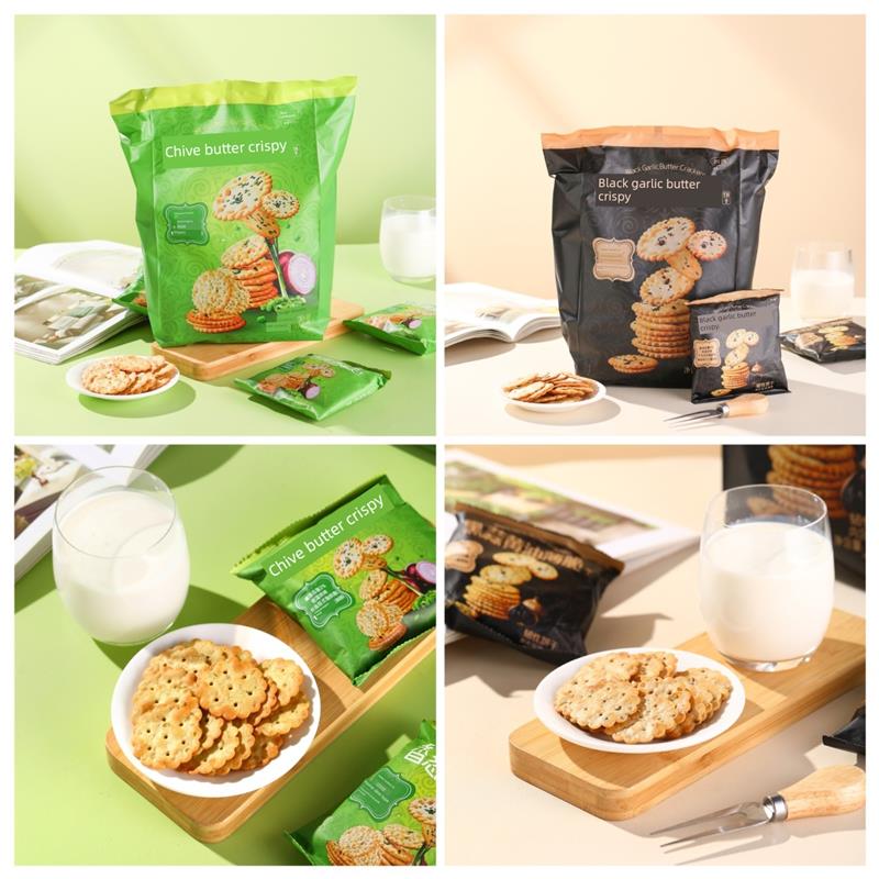 新货四洲香葱黑蒜黄油饼干脆咸香葱单独包装小吃下午茶