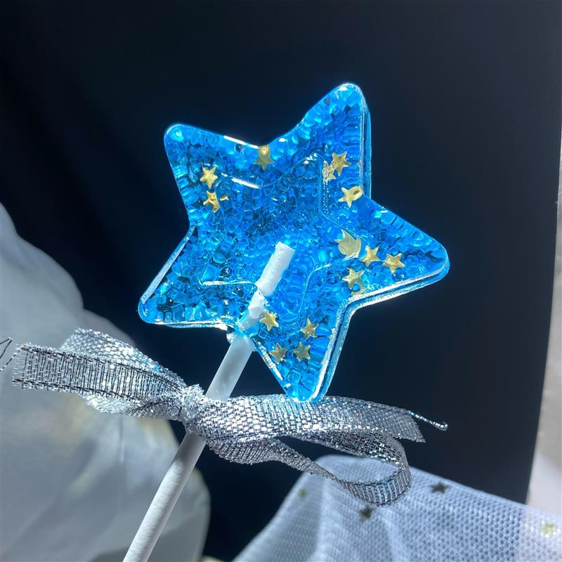 新货蓝色五角星棒棒糖糖果手工波板糖生日61六一儿童节零食女友无