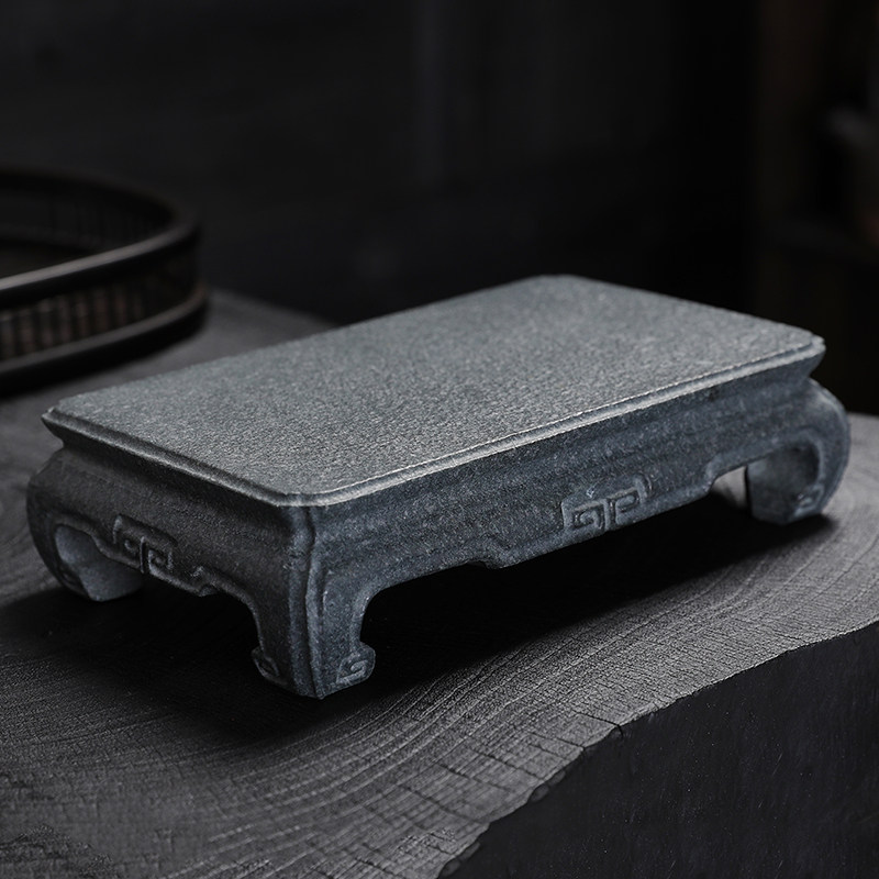 青石底座桌面摆件茶壶底座案台中式复古简约小花几石托架茶道配件