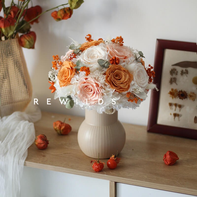秋季永生花花束氛围感奥斯汀玫瑰婚礼手捧花梳妆台餐桌电视柜装饰