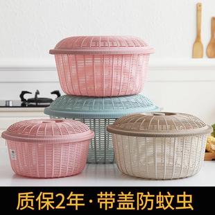 加厚馒头筐带盖子洗菜水果鸡蛋碗筷沥水篮子塑料大号收纳馍馍筐家
