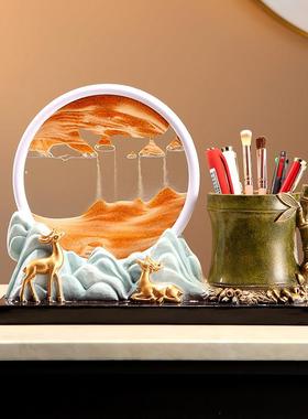 沙漏笔筒学生办公室摆件收纳流沙书房文具装饰品老板礼物