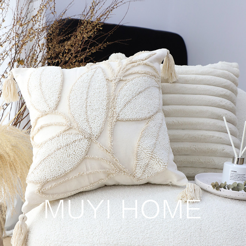 侘寂风奶油花朵抱枕套不含芯方枕客厅沙发靠枕靠垫卧室床上用抱枕