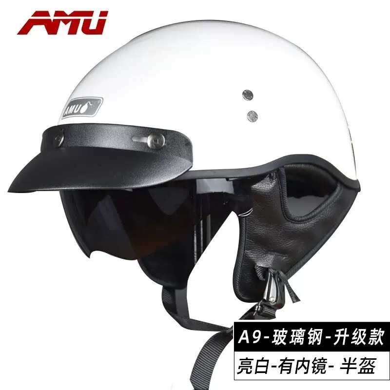 摩托车瓢盔复古头盔男半盔机车安全帽女电动车透气夏季3C认证