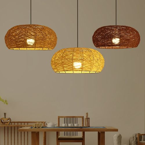 创意餐厅藤艺吊灯个性艺术饭店茶室火锅店包厢餐饮餐桌专用灯具