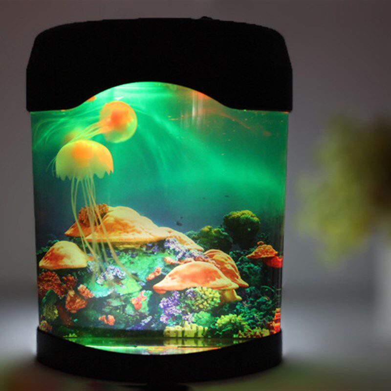创意礼品塑料客厅曼妙仿真水母水族箱鱼缸电池插电桌面摆件小夜灯