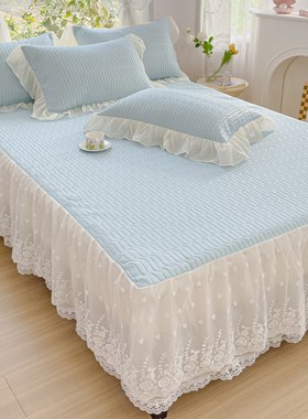 公主风床裙乳胶凉席三件套蓝色凉感冰丝空调席子夏季花边水洗床盖