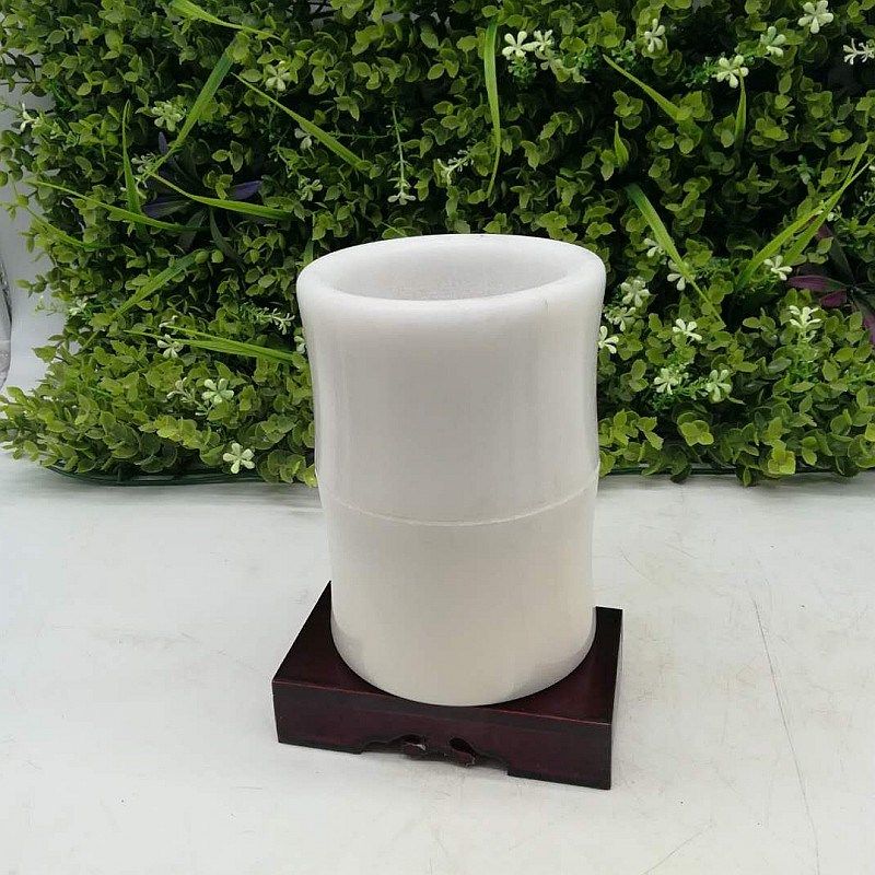 阿富汗玉石笔筒玉石笔筒桌面摆件玉笔筒L摆件复古简约家居饰品白