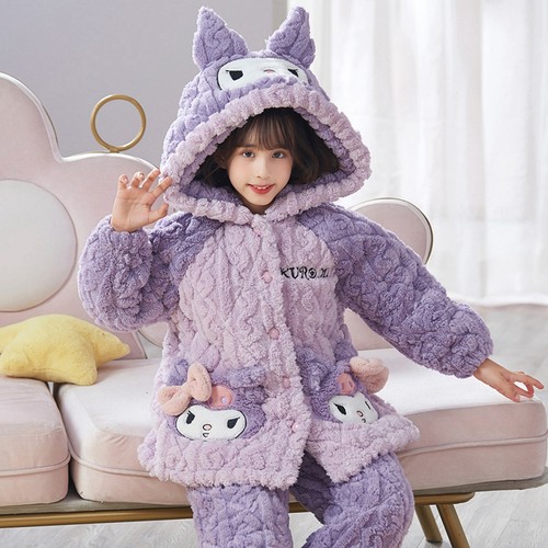 女童珊瑚绒加厚三层夹棉保暖套装