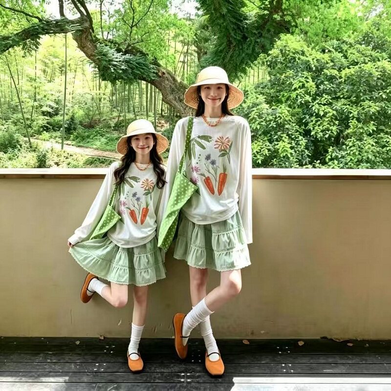 女童夏季冰丝长袖T恤两件套图片