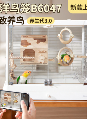 达洋B6047SS全景玻璃高透明鸟笼子不锈钢家用大号豪华鹦鹉笼B6047
