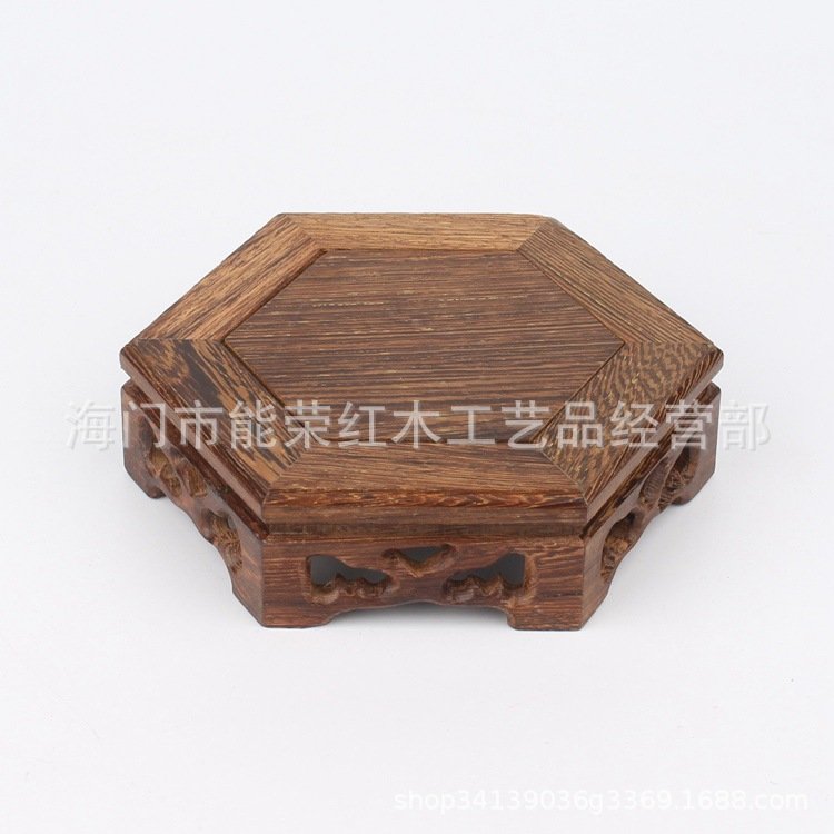 鸡翅木六角小方台中式花瓶陶瓷琉璃摆件底座手工木质创意工艺品