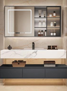 2025新型浴室柜组合板岩无缝陶瓷集成盆可及豪华洗手盆浴室浴柜