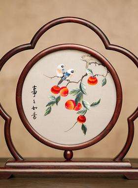 苏州绣花摆件中国风桌面装饰台面屏风高端民族风格客厅入口双面绣