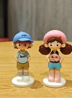 创意卡通嘻哈风人偶小摆件可爱情侣车载桌面办公室装饰品玩偶手办