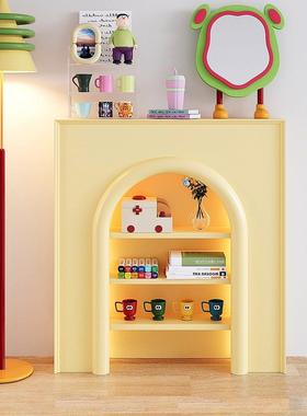 多巴胺黄色假壁炉装饰柜玄关置物架创意展示奶油餐边储物收纳柜子