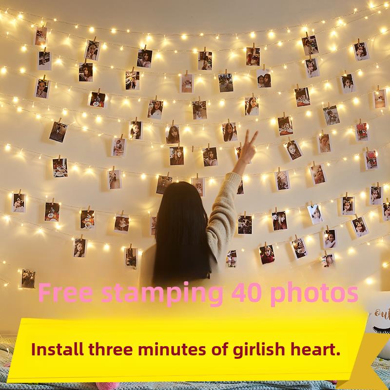 网红相片框挂ins房间LED灯串照片墙麻绳夹子少女心创意装饰免打孔