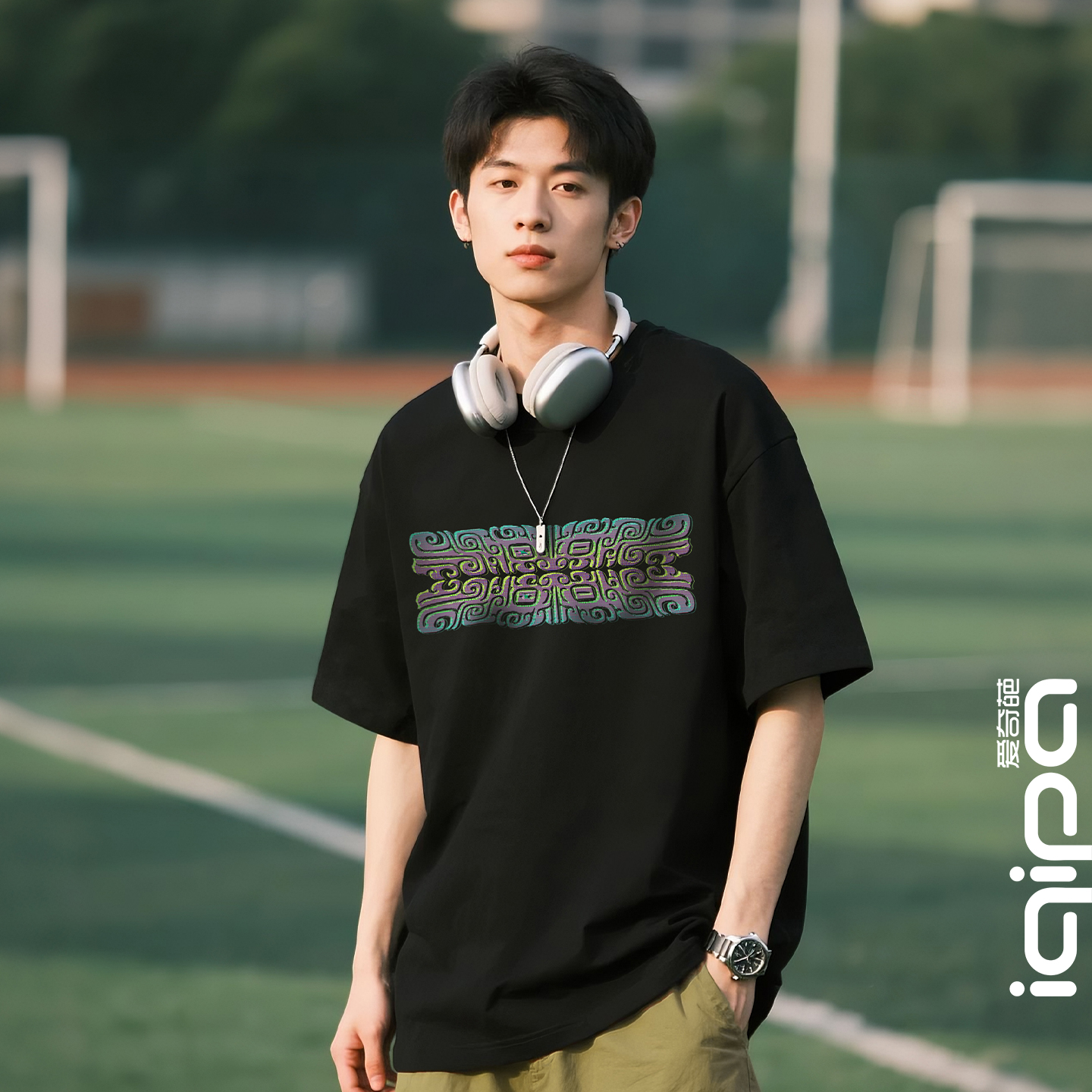 爱奇葩 原创男装t恤国潮时尚青铜纯棉圆领厚款打底衫短袖新款